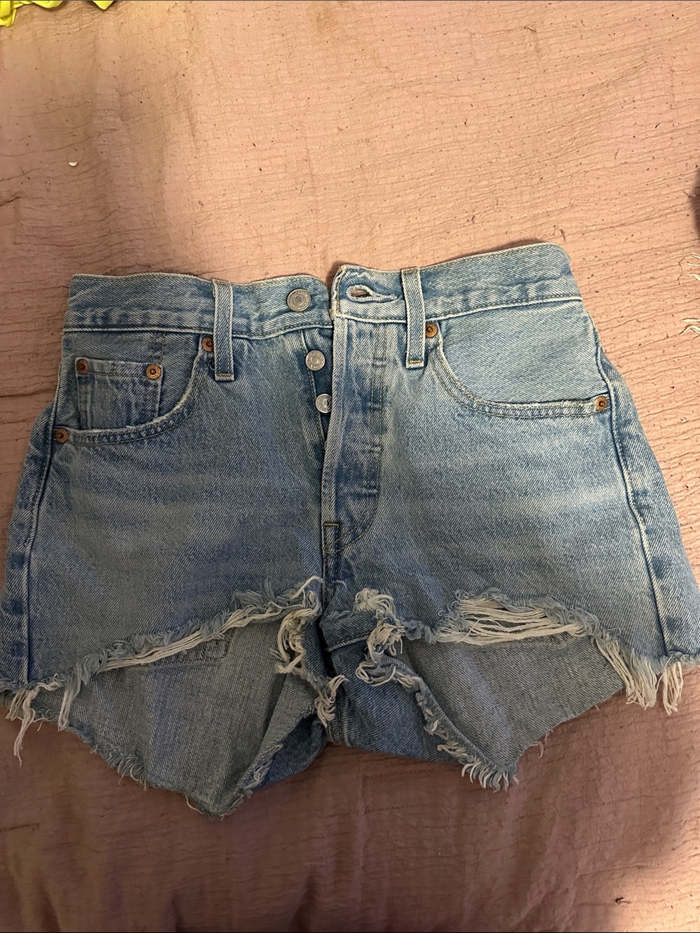 Levi's Light Blue Distressed High-Rise Denim Shorts